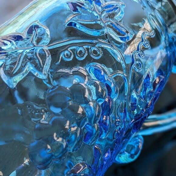 Vintage Ruffled Rim 6" Mini Pitcher/Creamer in Blue Grape Embossed Pattern - Picture 2 of 11